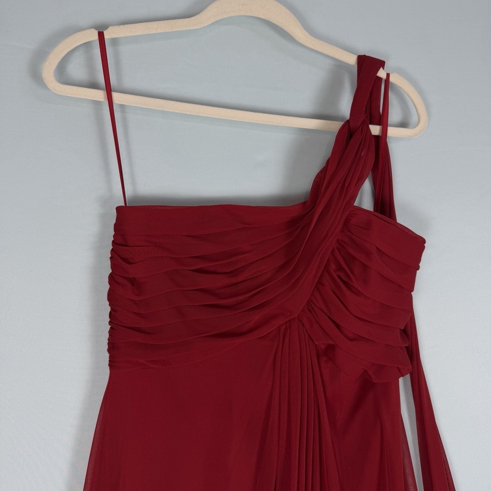 Alex Evenings Size-8 Red Chiffon‎ One Shoulder Empire Waist Evening Gown - Picture 13 of 13